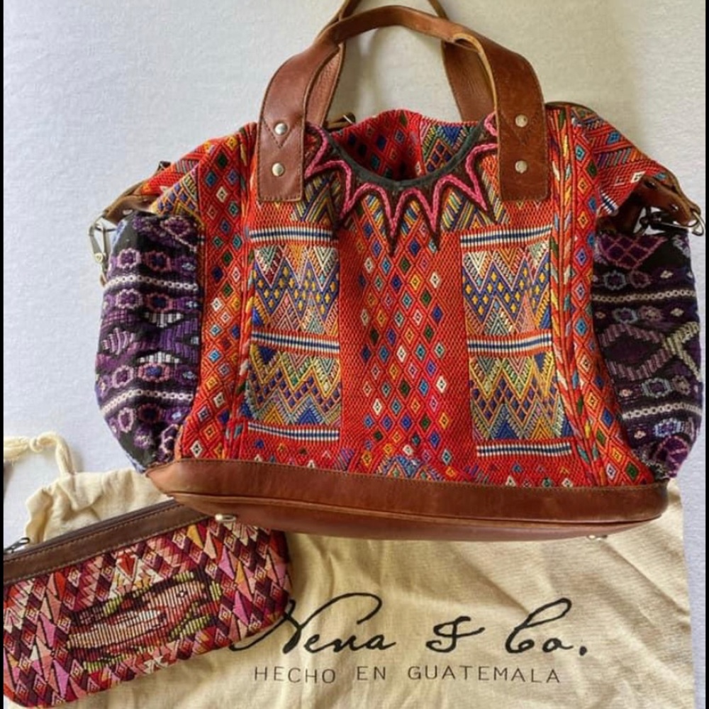 Nena & Co Red Tribal Shoulder Bag with Leather Accents